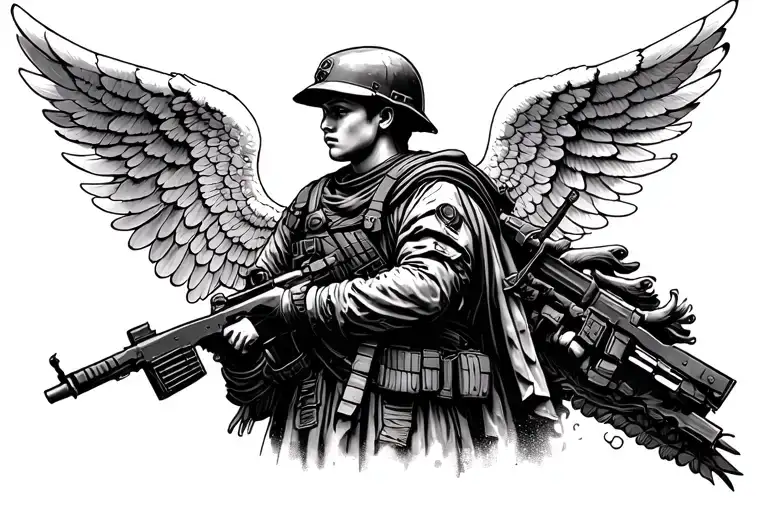 Soldier Against The Backdrop Of The Wings Of An Angel