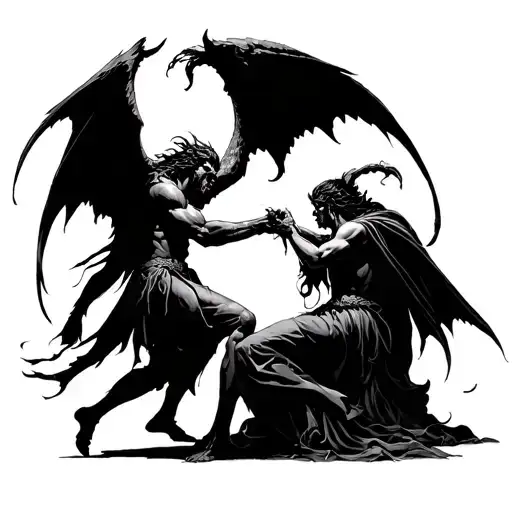 Demons And Angels Fighting Represented