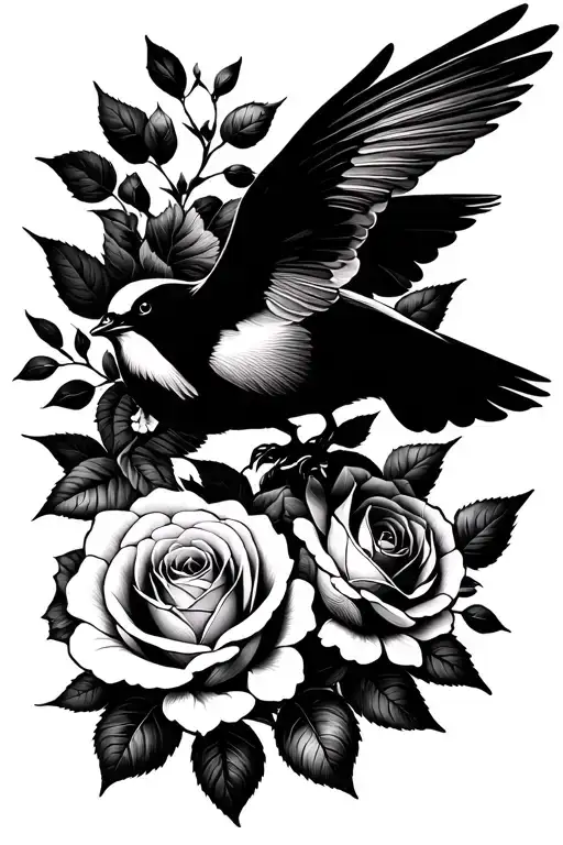 Birds And Roses Growing