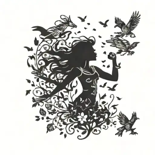 Cheerleader Silhouette Surrounded By A Chorus Of Singing Animals
