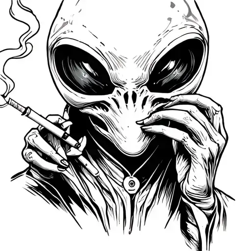 Aliens Smoking Cigarettes Standing Straight