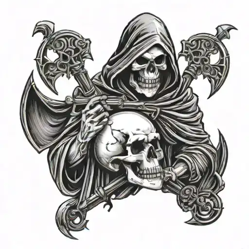 Grim Reaper Holding A Skull