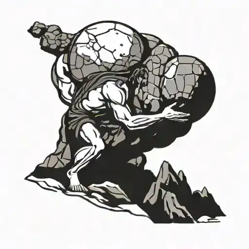 Sisyphus Pushing Stone Up Mountain Tattoo