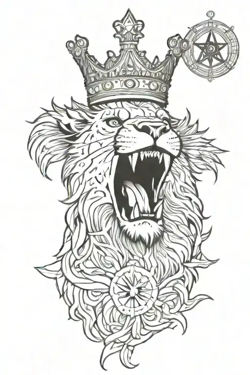 Lion Wearing A Crown With His Claw Ripping Open My Chest Revealing A Star Of David Tattoo