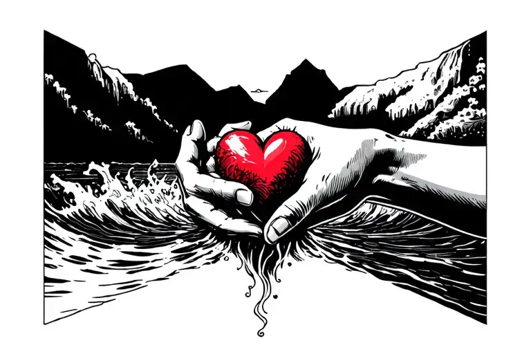 A Hand Holding A Heart In A Fast Flowing Rough Water River