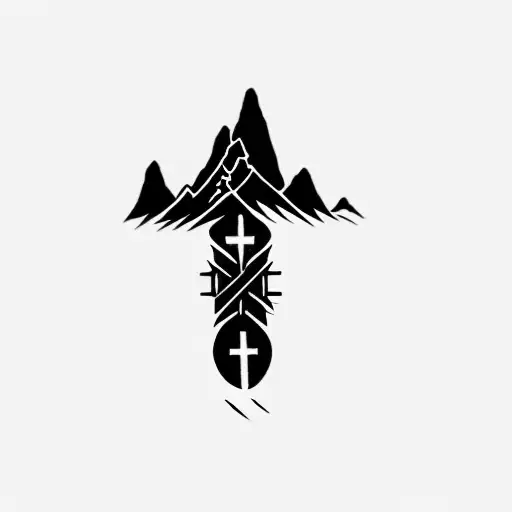 A Cross With A Mountain In The Background With God Is Greater Than Highs And Lows Symbol