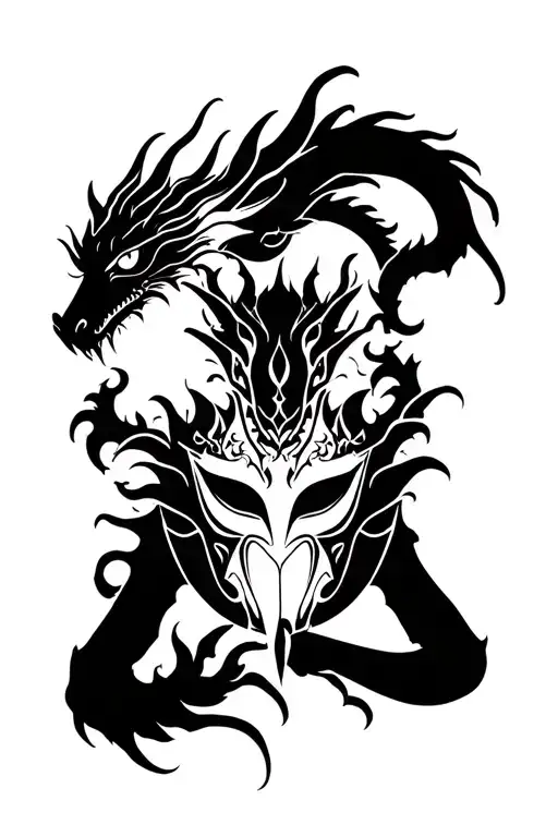 Dragon And Mask Holding