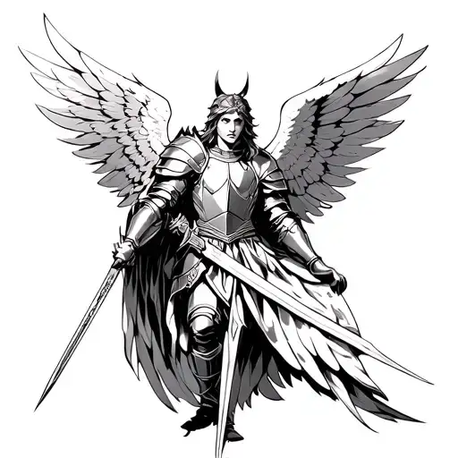 Archangel In Armor With A Sword And Wings