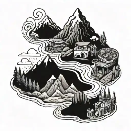 A Trail Of Different Cuisines From Around The World Winding Up A Mountain Peak