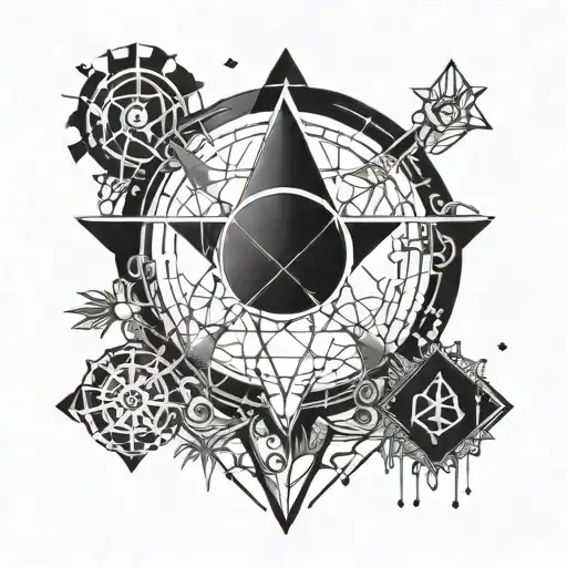 A Geometric Design Incorporating Symbols From Brandon Sanderson's Novels And Drum Elements