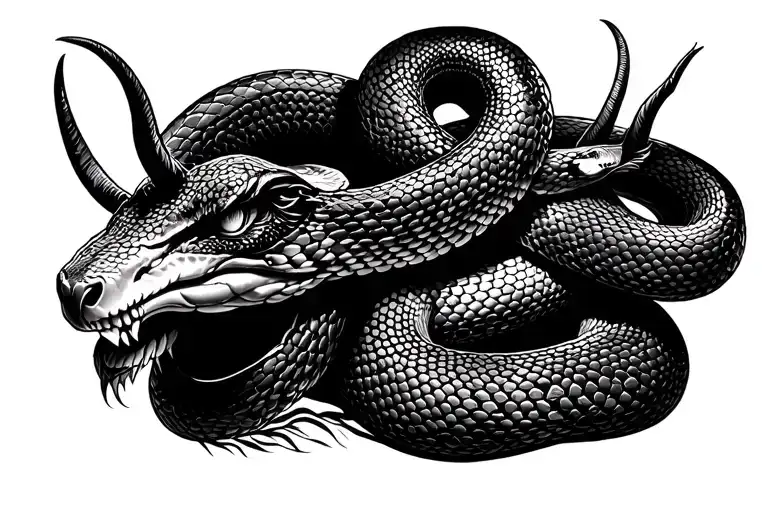 Snake And Capricorn For Hand Tattoo