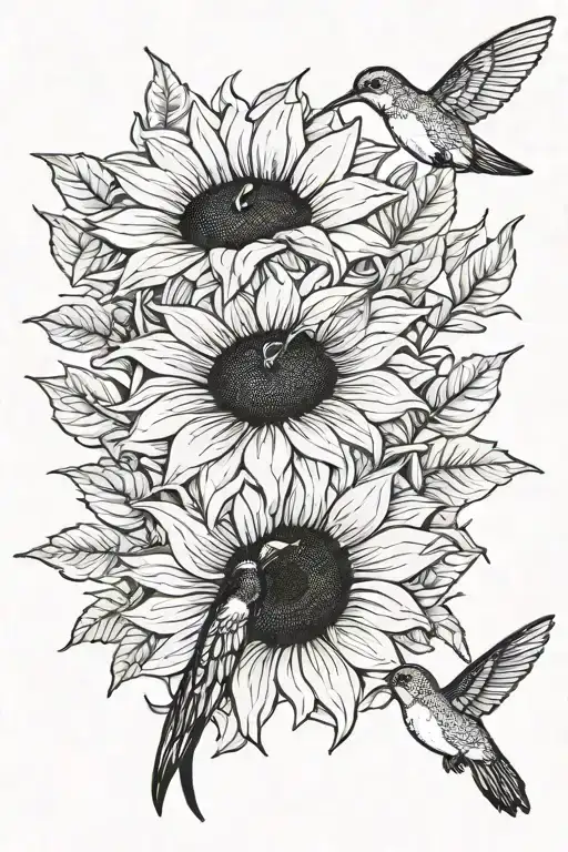 Sunflowers And Hummingbirds