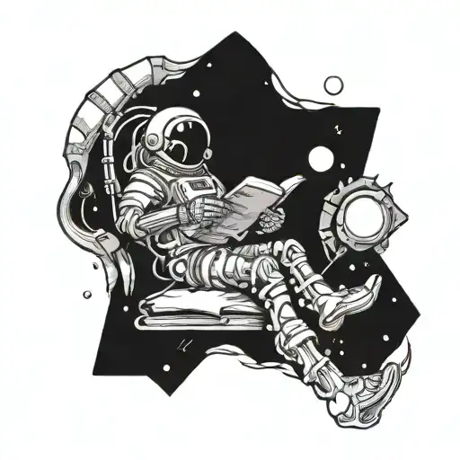 Skeleton Astronaut Floating Reading A Book Open