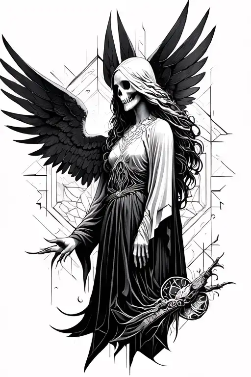 Geometric Gothic Angelic Inspired Tattoo Showcasing Death