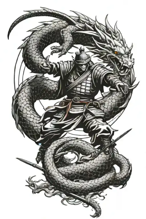A Samurai Warrior Facing Off Against A Fierce Dragon In Battle
