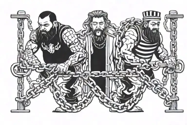 Cartoon Prisoners In Chains Follow Each Other