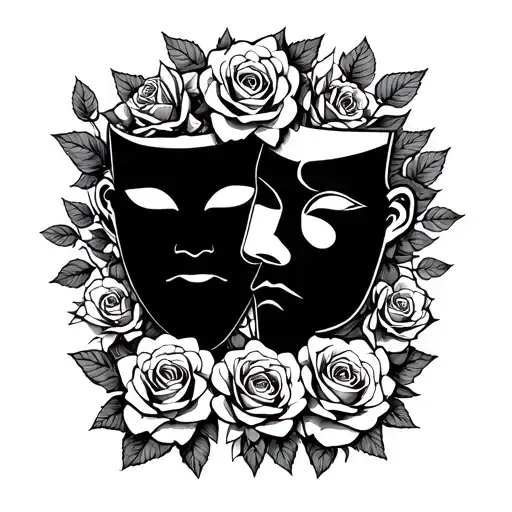 Happy And Sad Drama Masks With Roses Surrounding