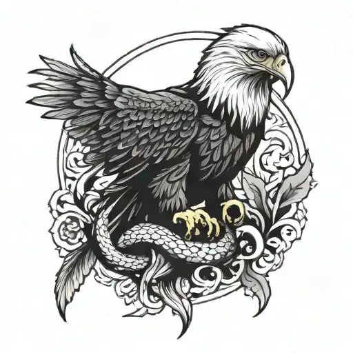 Eagle And Snake In Beak Tattoo Design Featuring