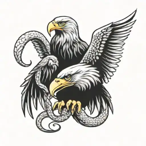Eagle And Snake In Beak Tattoo Design Featuring Characters