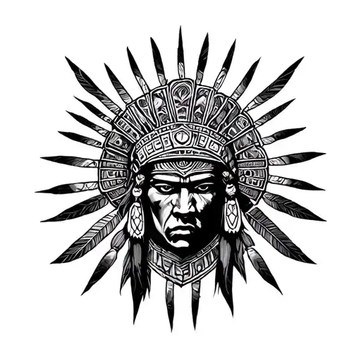 Aztec Warrior Face With White Eyes