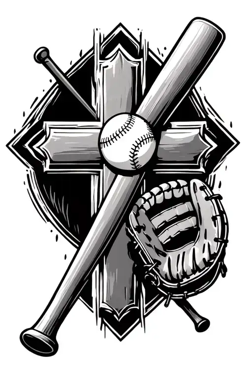 Cross With A Baseball Bat And Baseball Glove