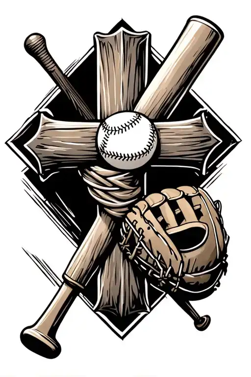 Cross With A Baseball Bat And Baseball Glove Wrapped