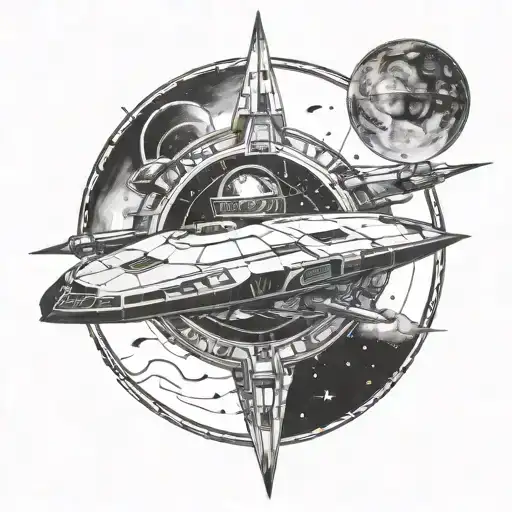 A Sci-fi Spaceship Flying Through A Portal To A Shamanic Realm