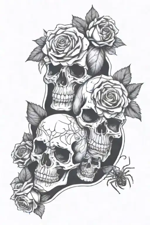 Skulls With Roses And Spiders