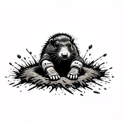 A Mole Coming Out Of A Hole In The Ground Wearing Goalkeeper Gloves