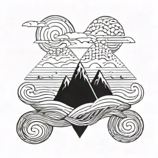 Mountain Dessert And Sea Waves