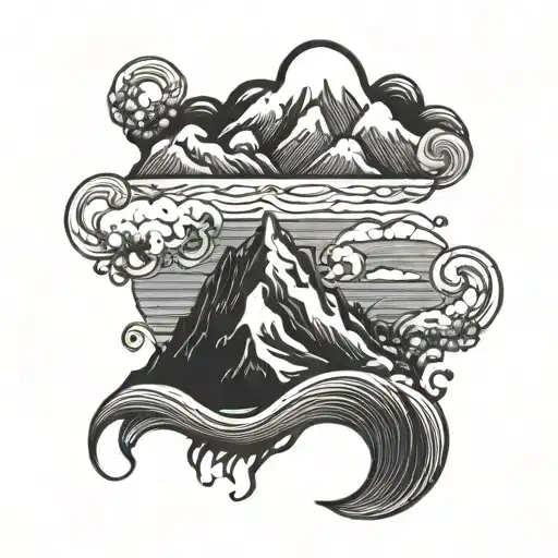 Mountain Dessert And Sea Waves Flowing