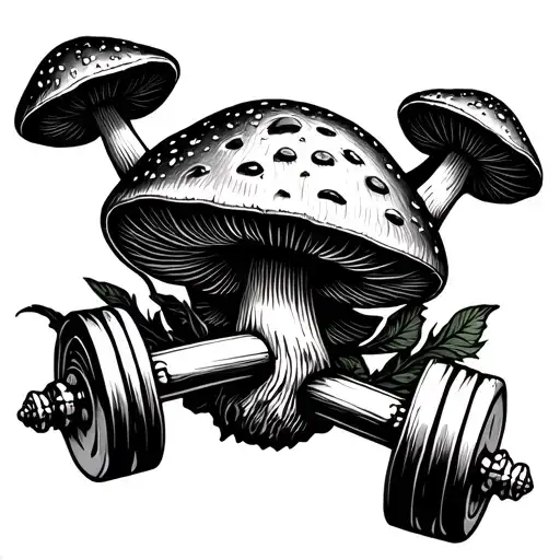 Dumbbell Mad Of Mushrooms With Trippy Background Black