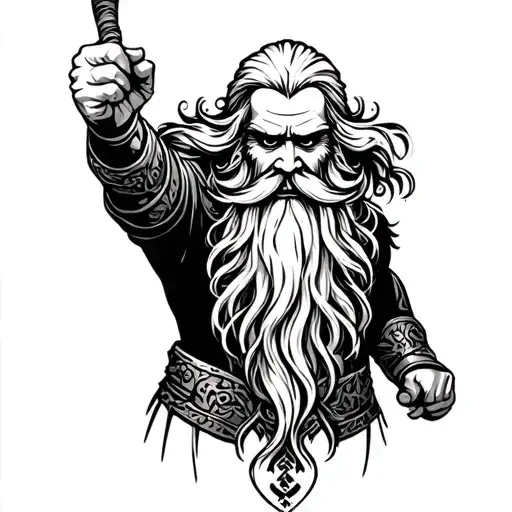 Long Beard Old Warrior Fighting Dragpn