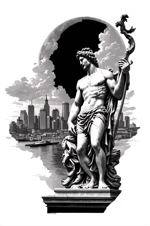 Poseidon Statue Gothenburg City Skyline Inside The Statue