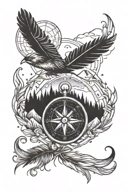 Compass Moon Feather Camping Wilderness Mountains