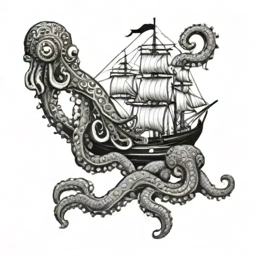 Vintage Style Octopuss Holding Ship