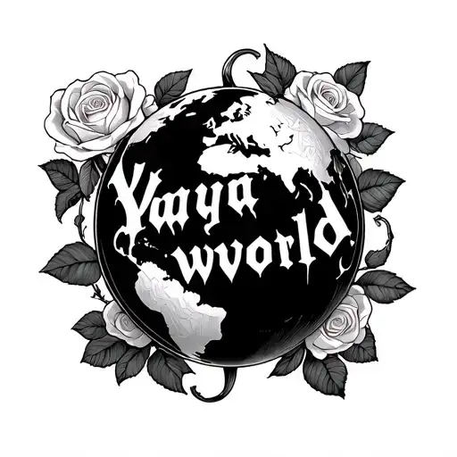 Yayaworld' In Gothic Text Revolving Around A Globe With Roses