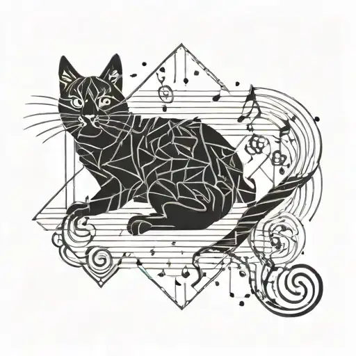 A Geometric Design Incorporating Musical Notes And Cat Silhouettes