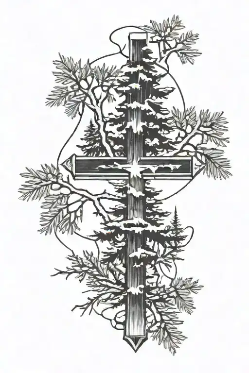 Cross And Pine Trees