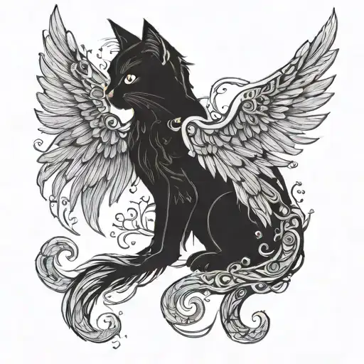 Goth Inspired Tattoo Of Cat With Wings