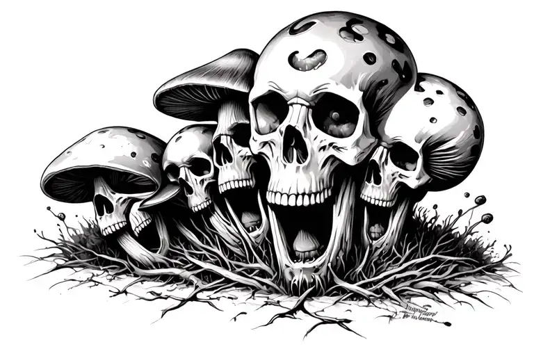 Mushrooms And Skulls Rotting Screaming