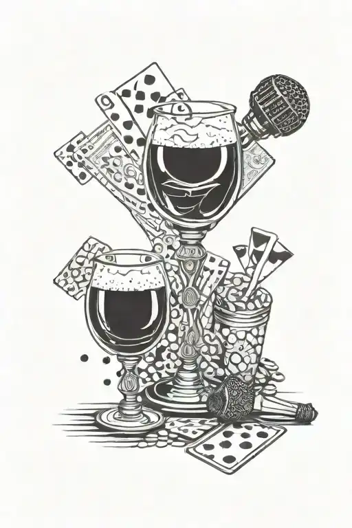 Darts Beer Dominos Playing Cards Microphone Pool Balls Intertwined