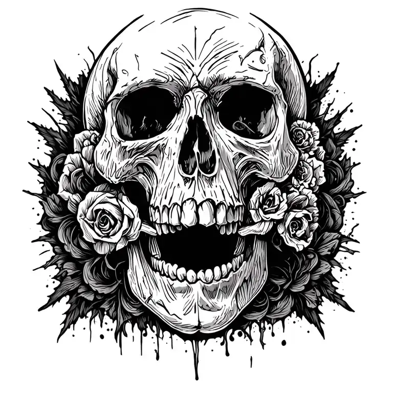Fear Is For Men With Nothing To Loose Sketchy Blackwork Skull