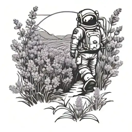 Astronaut Walking In A Field Of Lavender Flower