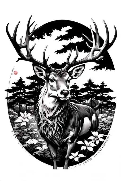 Epic Bankai Style Deer In Japanese Forest