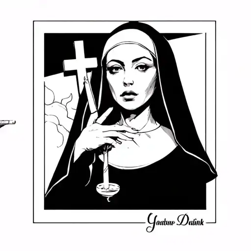 Sexy Nun With A Cross And A Cigarette Being Consumed
