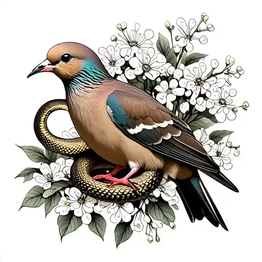 Mourning Dove With Baby's Breath Flower And Snake