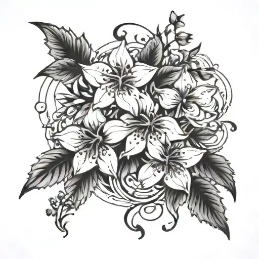 Water Lillyy With Larkspur Flowers Intertwined