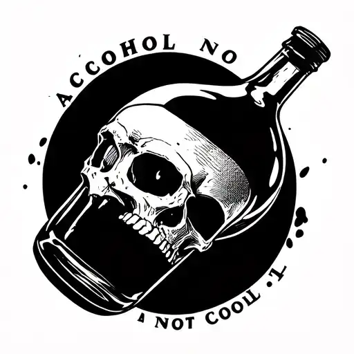 Half -Filled Bottle With A Skull And Around The Bottle Marked Alcohol Is Not Cool