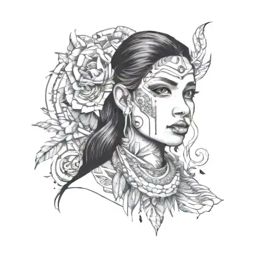 South American Indigene Women Green Eyes Staring